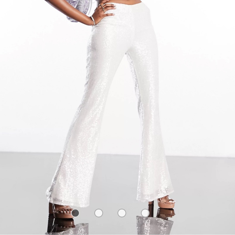 ASYOS sequin wide leg pant in white -ASOS